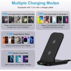 Station de charge inductive pliable pour Samsung Galaxy S26 Ultra/S25 FE/S24/S23/S22/S21/S20, 15 W Chargeur rapide sans fil pour