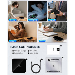 Chargeur portable sans fil 2 en 1 ultra fin 15 W pour iPhone 17/16/15/14/13/12 et Samsung Galaxy S25/S24/S23/S22/S21/S20, compat