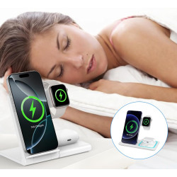 Station de Charge sans Fil 3 en 1 | Support Induction Pliable et Portable pour Phone 16 15 14 13 12, AppIe Watch Ultra 2/10/9-6 