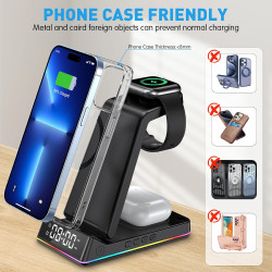 Chargeur Induction iPhone 5 en 1 avec Horloge LED, Chargeur sans Fil Rapide Pliable, Station de Charge pour iPhone, Montre et Éc