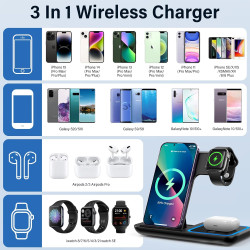 Chargeur Induction iPhone 3 en 1, Chargeur sans Fil Pliable, Station de Charge pour iPhone, Montre et Écouteurs, Chargeur iPhone