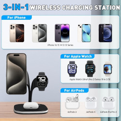 Chargeur Induction iPhone 3 en 1 Design, Chargeur sans Fil avec Support Magnétique et LED, Station de Charge pour iPhone, Montre