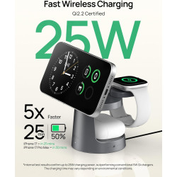 SODI UltraCharge Station de Charge 3 en 1, Chargeur Induction 25 W, Chargeur sans Fil Magnétique avec Veilleuse pour iPhone 17/1