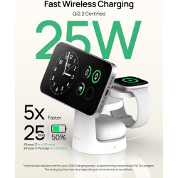 SODI UltraCharge Station de Charge 3 en 1, Chargeur Induction 25 W, Chargeur sans Fil Magnétique avec Veilleuse pour iPhone 17/1