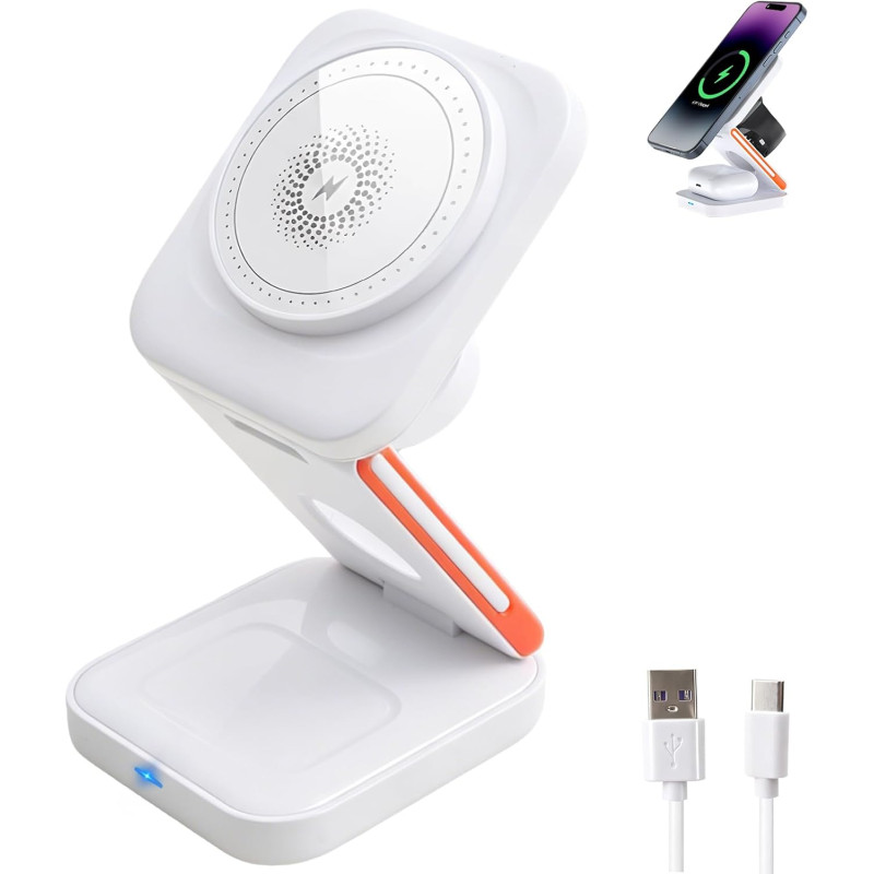 Chargeur 3 en 1 sans fil magnétique pliable 15w, station de recharge rapide pour phone 17/16/15/14/13/12, montre connectée ultra