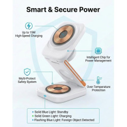 Chargeur 3 en 1 sans fil magnétique pliable 15w, station de recharge rapide pour phone 17/16/15/14/13/12, montre connectée ultra