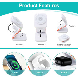 Chargeur 3 en 1 sans fil magnétique pliable 15w, station de recharge rapide pour phone 17/16/15/14/13/12, montre connectée ultra