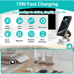 Chargeur 3 en 1 sans fil magnétique pliable 15w, station de recharge rapide pour phone 17/16/15/14/13/12, montre connectée ultra