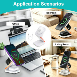 Chargeur 3 en 1 sans fil magnétique pliable 15w, station de recharge rapide pour phone 17/16/15/14/13/12, montre connectée ultra
