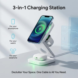 Chargeur 3 en 1 sans fil magnétique pliable 15w, station de recharge rapide pour phone 17/16/15/14/13/12, montre connectée ultra