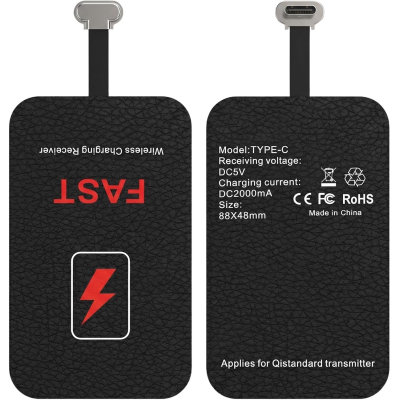 10 W Récepteur de Charge sans Fil,Récepteur Qi Type C pour Charge sans Fil 5V 2000mA,Récepteur de Charge de Type C Fin et Effica