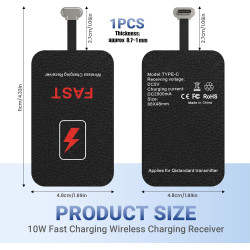 10 W Récepteur de Charge sans Fil,Récepteur Qi Type C pour Charge sans Fil 5V 2000mA,Récepteur de Charge de Type C Fin et Effica