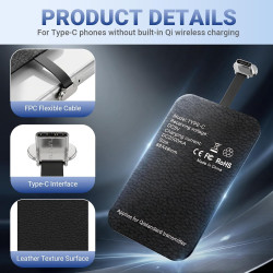 10 W Récepteur de Charge sans Fil,Récepteur Qi Type C pour Charge sans Fil 5V 2000mA,Récepteur de Charge de Type C Fin et Effica