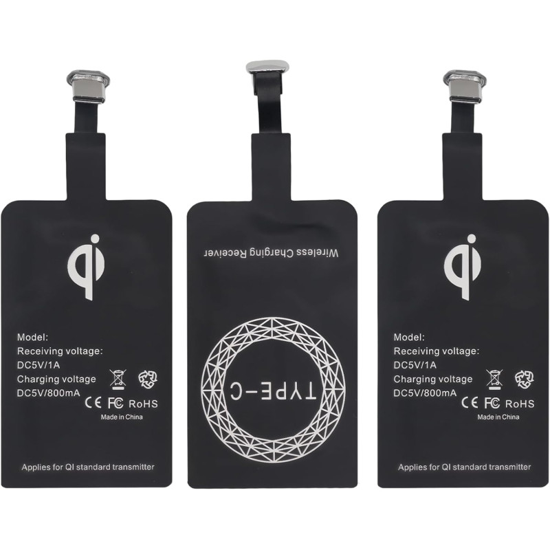 3 Stück Récepteur de Charge sans Fil,Récepteur Qi Type C pour Charge sans Fil 5V 1000mA,Récepteur de Charge de Type C Fin et Eff