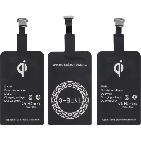 3 Stück Récepteur de Charge sans Fil,Récepteur Qi Type C pour Charge sans Fil 5V 1000mA,Récepteur de Charge de Type C Fin et Eff