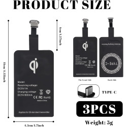 3 Stück Récepteur de Charge sans Fil,Récepteur Qi Type C pour Charge sans Fil 5V 1000mA,Récepteur de Charge de Type C Fin et Eff