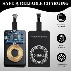 3 Stück Récepteur de Charge sans Fil,Récepteur Qi Type C pour Charge sans Fil 5V 1000mA,Récepteur de Charge de Type C Fin et Eff