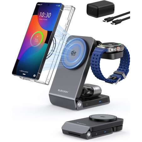 Station de Charge 3-en-1 Magnétique avec Refroidissement Actif, Chargeur sans Fil pour Galaxy S26 Ultra, Watch 8, Pliable Charge