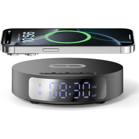 Chargeur Induction, Chargeur sans Fil avec Réveil Numérique,Station de Charge pour iPhone/Samsung Galaxy/Pixel, Réveil de Chevet