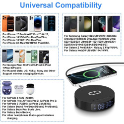 Chargeur Induction, Chargeur sans Fil avec Réveil Numérique,Station de Charge pour iPhone/Samsung Galaxy/Pixel, Réveil de Chevet