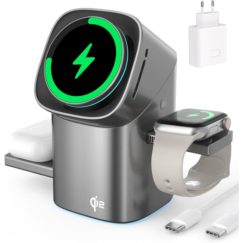 Station de Charge à Induction 3-en-1 QI2, Charge sans Fil, Prend en Charge la Charge Rapide, Support de téléphone Compatible ave