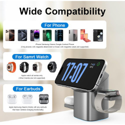 Station de Charge à Induction 3-en-1 QI2, Charge sans Fil, Prend en Charge la Charge Rapide, Support de téléphone Compatible ave