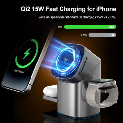 Station de Charge à Induction 3-en-1 QI2, Charge sans Fil, Prend en Charge la Charge Rapide, Support de téléphone Compatible ave