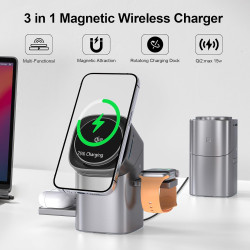 Station de Charge à Induction 3-en-1 QI2, Charge sans Fil, Prend en Charge la Charge Rapide, Support de téléphone Compatible ave