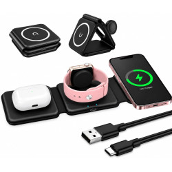 Chargeur Induction for iPhone 3 en 1 Pliable Station de Charge Rapide 15W Chargeur Portable Pliable pour Apple Watch 10 9 8 Ultr