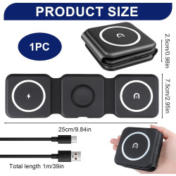 Chargeur Induction for iPhone 3 en 1 Pliable Station de Charge Rapide 15W Chargeur Portable Pliable pour Apple Watch 10 9 8 Ultr