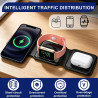 Chargeur Induction for iPhone 3 en 1 Pliable Station de Charge Rapide 15W Chargeur Portable Pliable pour Apple Watch 10 9 8 Ultr