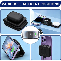 Chargeur Induction for iPhone 3 en 1 Pliable Station de Charge Rapide 15W Chargeur Portable Pliable pour Apple Watch 10 9 8 Ultr