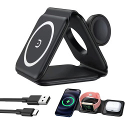 Chargeur Induction for iPhone 3 en 1 Pliable Station de Charge Rapide 15W Chargeur Portable Pliable pour Apple Watch 10 9 8 Ultr