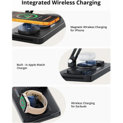 GEEKERA Station de Charge 4-en-1 pour Apple, Câble Escamotable pour iPad, Chargeur Magnétique sans Fil pour iPhone 12-17/Air/Pro