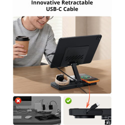 GEEKERA Station de Charge 4-en-1 pour Apple, Câble Escamotable pour iPad, Chargeur Magnétique sans Fil pour iPhone 12-17/Air/Pro