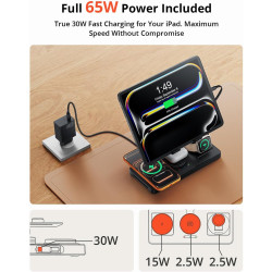 GEEKERA Station de Charge 4-en-1 pour Apple, Câble Escamotable pour iPad, Chargeur Magnétique sans Fil pour iPhone 12-17/Air/Pro