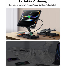 GEEKERA Station de Charge 4-en-1 pour Apple, Câble Escamotable pour iPad, Chargeur Magnétique sans Fil pour iPhone 12-17/Air/Pro