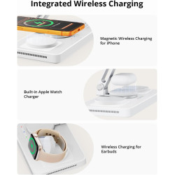 GEEKERA Station de Charge 4-en-1 pour Apple, Câble Escamotable pour iPad, Chargeur Magnétique sans Fil pour iPhone 12-17/Air/Pro
