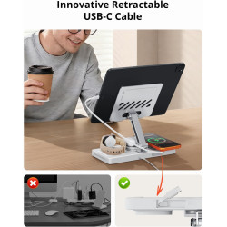 GEEKERA Station de Charge 4-en-1 pour Apple, Câble Escamotable pour iPad, Chargeur Magnétique sans Fil pour iPhone 12-17/Air/Pro