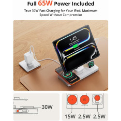 GEEKERA Station de Charge 4-en-1 pour Apple, Câble Escamotable pour iPad, Chargeur Magnétique sans Fil pour iPhone 12-17/Air/Pro