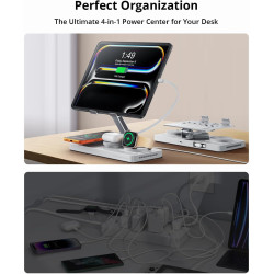 GEEKERA Station de Charge 4-en-1 pour Apple, Câble Escamotable pour iPad, Chargeur Magnétique sans Fil pour iPhone 12-17/Air/Pro