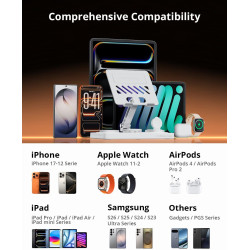 GEEKERA Station de Charge 4-en-1 pour Apple, Câble Escamotable pour iPad, Chargeur Magnétique sans Fil pour iPhone 12-17/Air/Pro