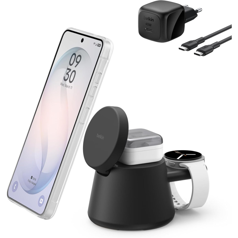 Belkin Ultracharge Station De Charge 3-en-1 avec USB-C pour Montre Connectée (Chargeur Exclu), Chargeur Magnétique Qi2.2 25 W po