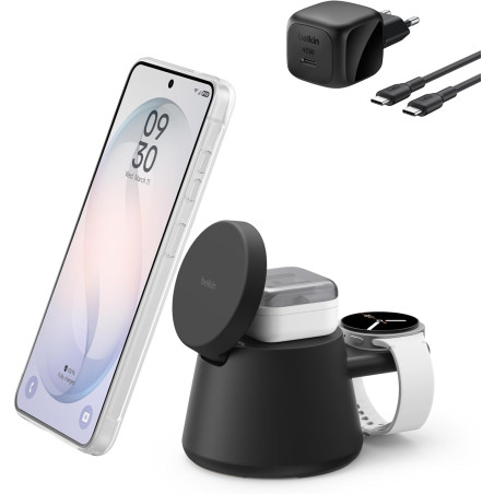 Belkin Ultracharge Station De Charge 3-en-1 avec USB-C pour Montre Connectée (Chargeur Exclu), Chargeur Magnétique Qi2.2 25 W po