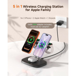 5-en-1 Station de Charge sans Fil pour Apple Appareils, Chargeur Magnétique Double pour iPhone Air/17/16/15/14/13/12, Double Cha