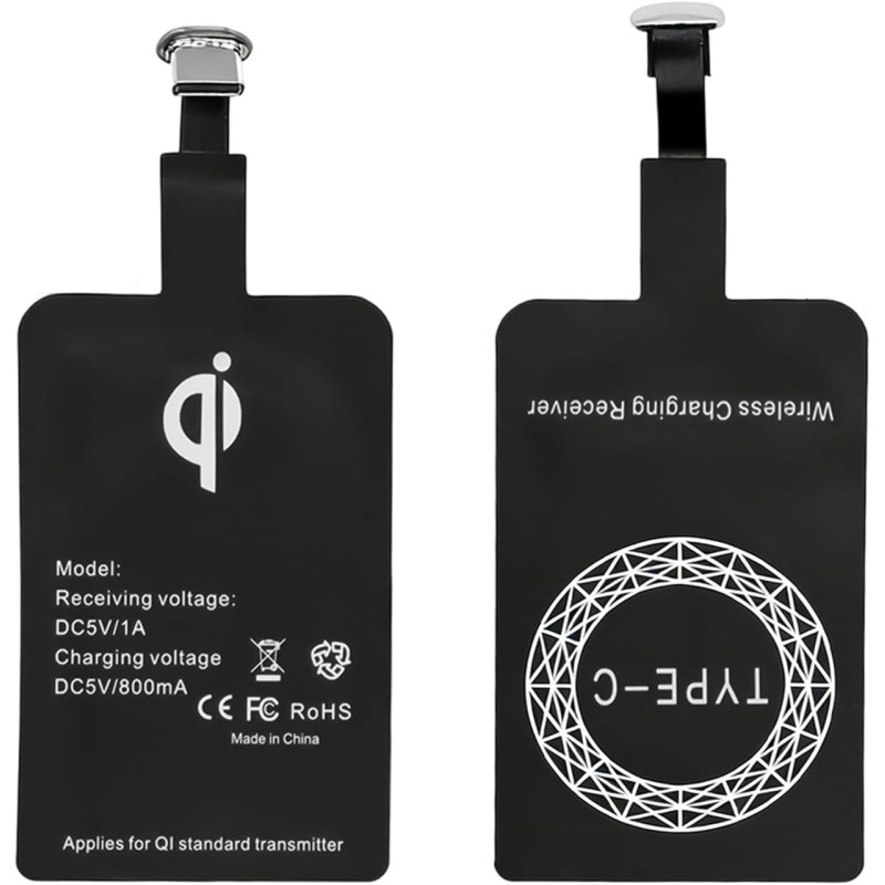 2 Stück Récepteur de Charge sans Fil,Récepteur Qi Type C pour Charge sans Fil 5V 1000mA,Récepteur de Charge de Type C Fin et Eff