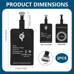 2 Stück Récepteur de Charge sans Fil,Récepteur Qi Type C pour Charge sans Fil 5V 1000mA,Récepteur de Charge de Type C Fin et Eff