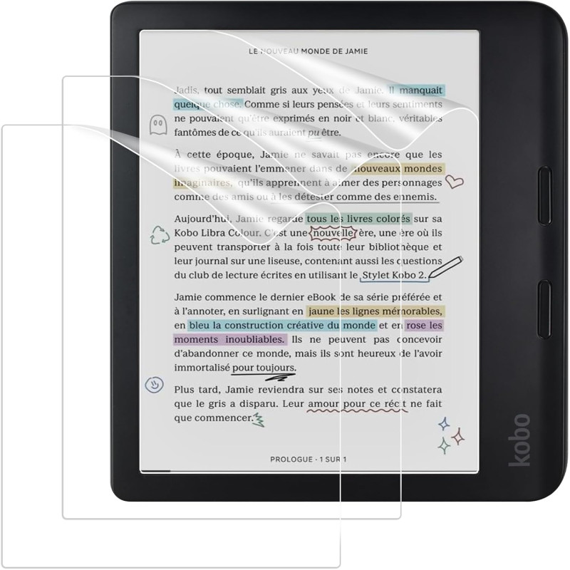 Caweet Protecteur d'écran pour Kobo Libra Couleur 2024/Kobo Libra 2 2021, Feuille protectrice mate anti-réflexion en PET Premium