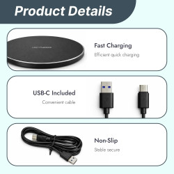 Chargeur Rapide sans Fil inductif 20 W chargeur sans fil rapide, chargeur induction ultra fin avec USB-C, compatible Qi smartpho