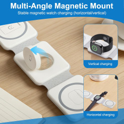 Chargeur Induction Magnétique 3 en 1 Pliable, Chargeur sans Fil Station de Charge Compatible avec iPhone 17/16/15/14/13/12, Appl